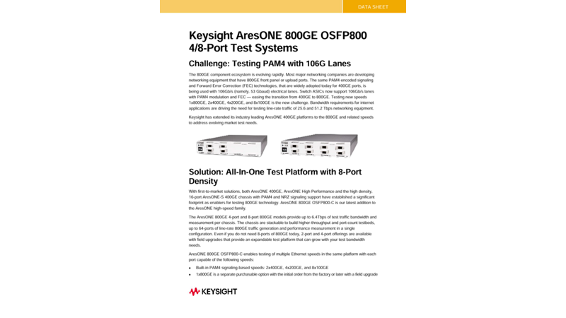 Keysight AresONE 800GE OSFP800 4/8-Port Test Systems